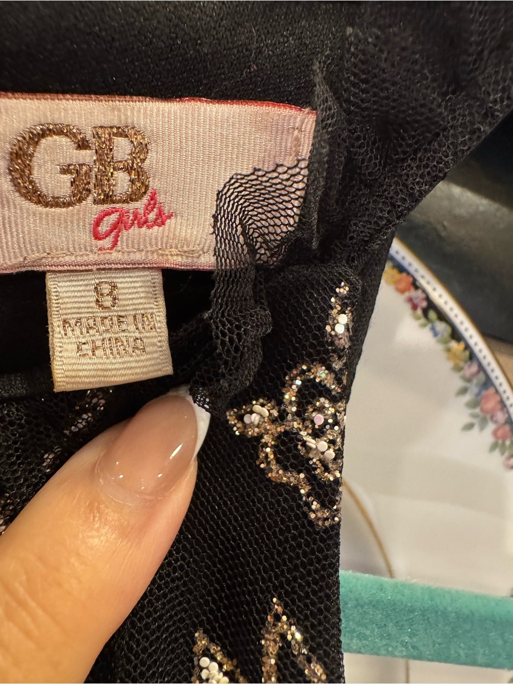 GB girls black Halter Maxi Dress with Silver Embroidery Accents - Picture 3 of 4